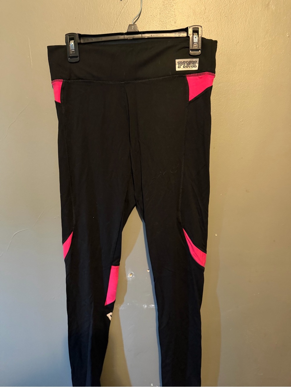 PINK Victoria's Secret Black Leggings with Hot Pink Panels